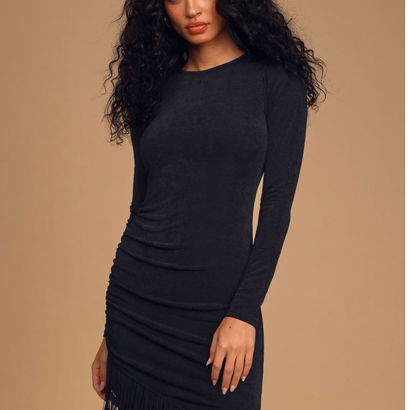 NWT LULUS LONG SLEEVE FRINGE BODYCON DRESS - Picture 4 of 6